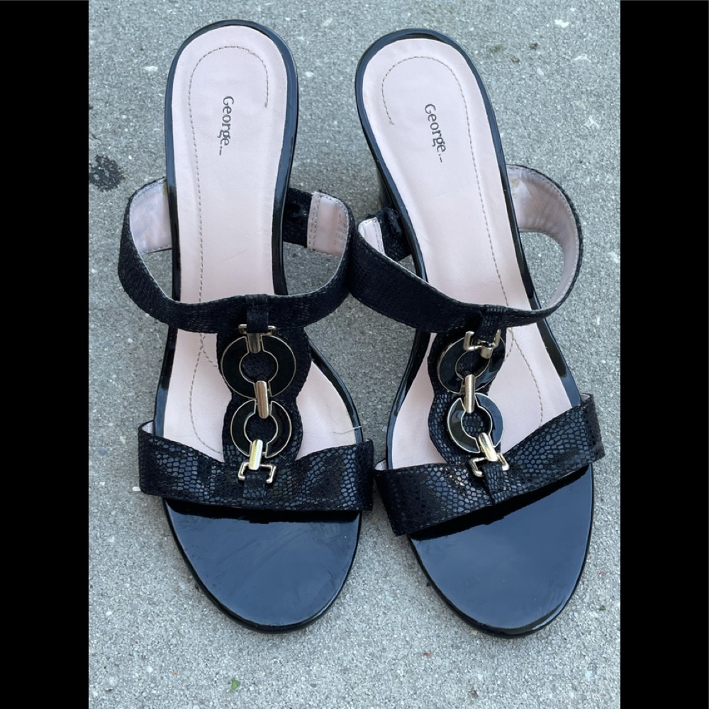 Black leather woman high heels